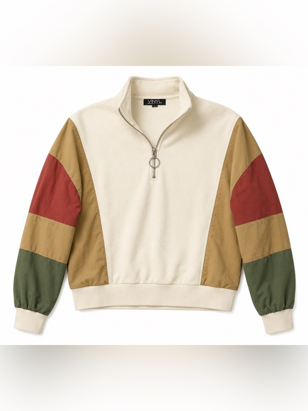 Vinyl Icons Quarter Zip Colorblock Sleeves Pullover- S